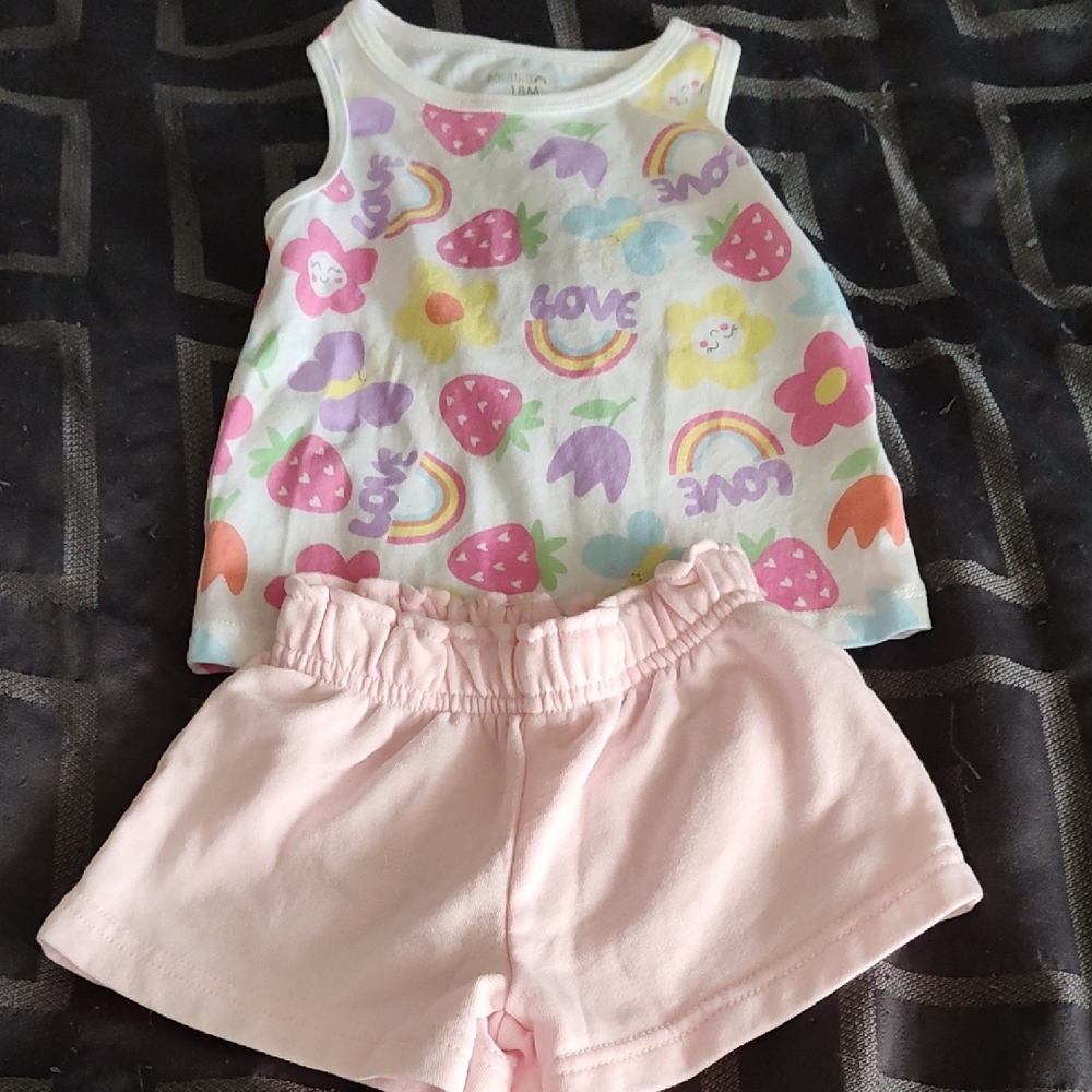 Garanimals White Tank Top with Pastel Prints & Light Pink Shorts
